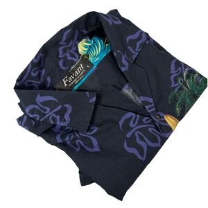 Favant Hawaiian Shirt Men's Large Black Blue Palm Trees Surfboard Beach Cotton